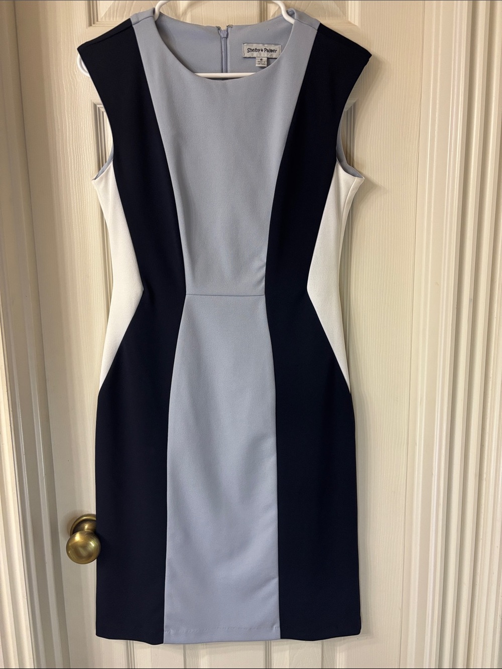 Shelby & Palmer Light Blue, Navy & White Sleeveless Colorblock Sheath Dress